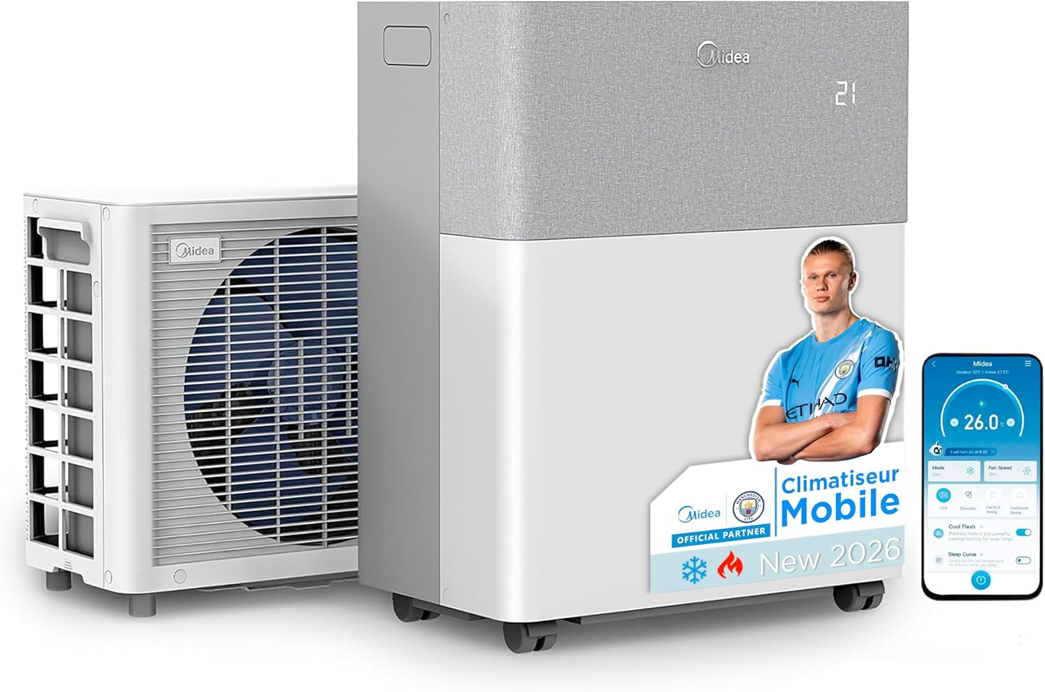 MIDEA Climatiseur PortaSplit Silencieux 4-in-1 - 12000 BTU - Chauffage et Climatisation Portable - Prêt à Poser 3,5kW