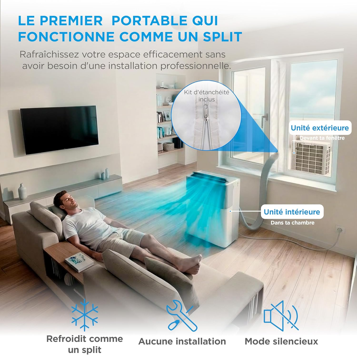 MIDEA Climatiseur PortaSplit Silencieux 4-in-1 - 12000 BTU - Chauffage et Climatisation Portable - Prêt à Poser 3,5kW
